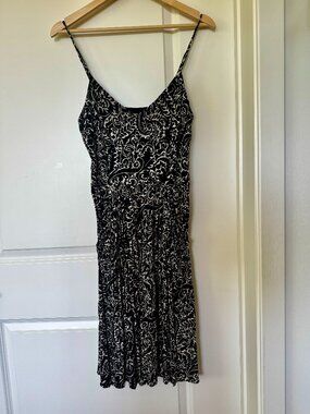 LOFT Black & Cream Baroque Print Spaghetti Strap Summer Dress | Size Small